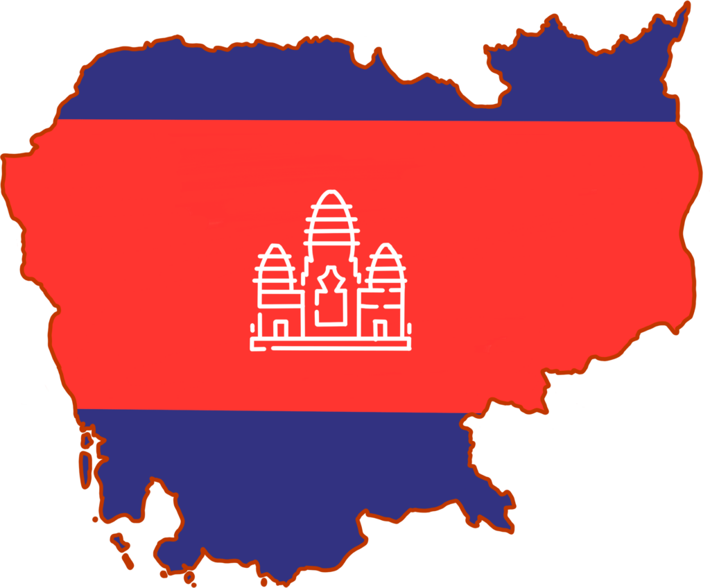Landkarte von kambodscha mit kambodschanischer flagge