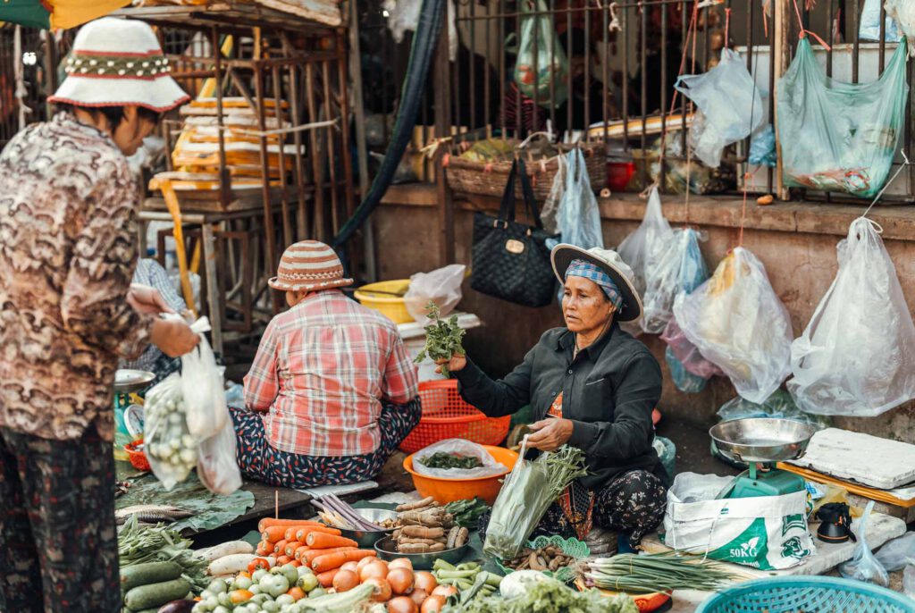 Marktplatz in battambang, kambodscha